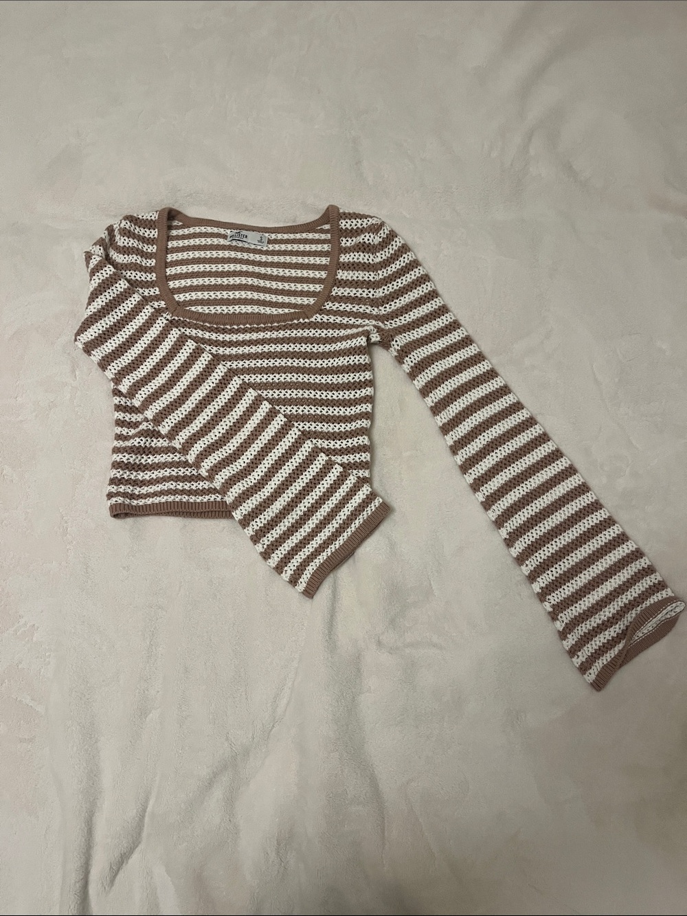 Hollister Striped Knit Tee in Brown and Cream